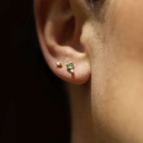 EMERALD AND DIAMOND STUD - MIRTA jewelry