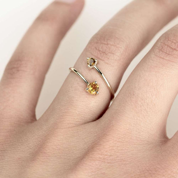 CITRINE AND TOURMALINE GOLD WRAP RING - MIRTA jewelry