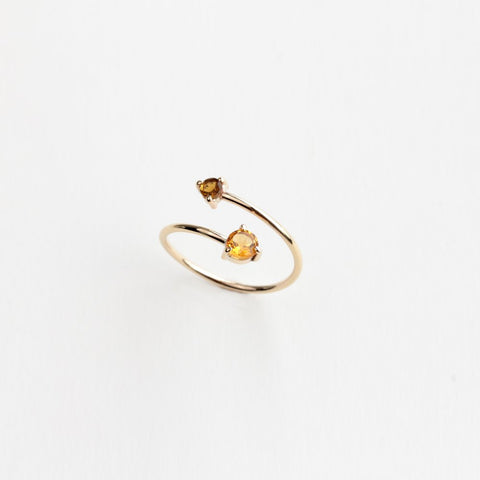 CITRINE AND TOURMALINE GOLD WRAP RING
